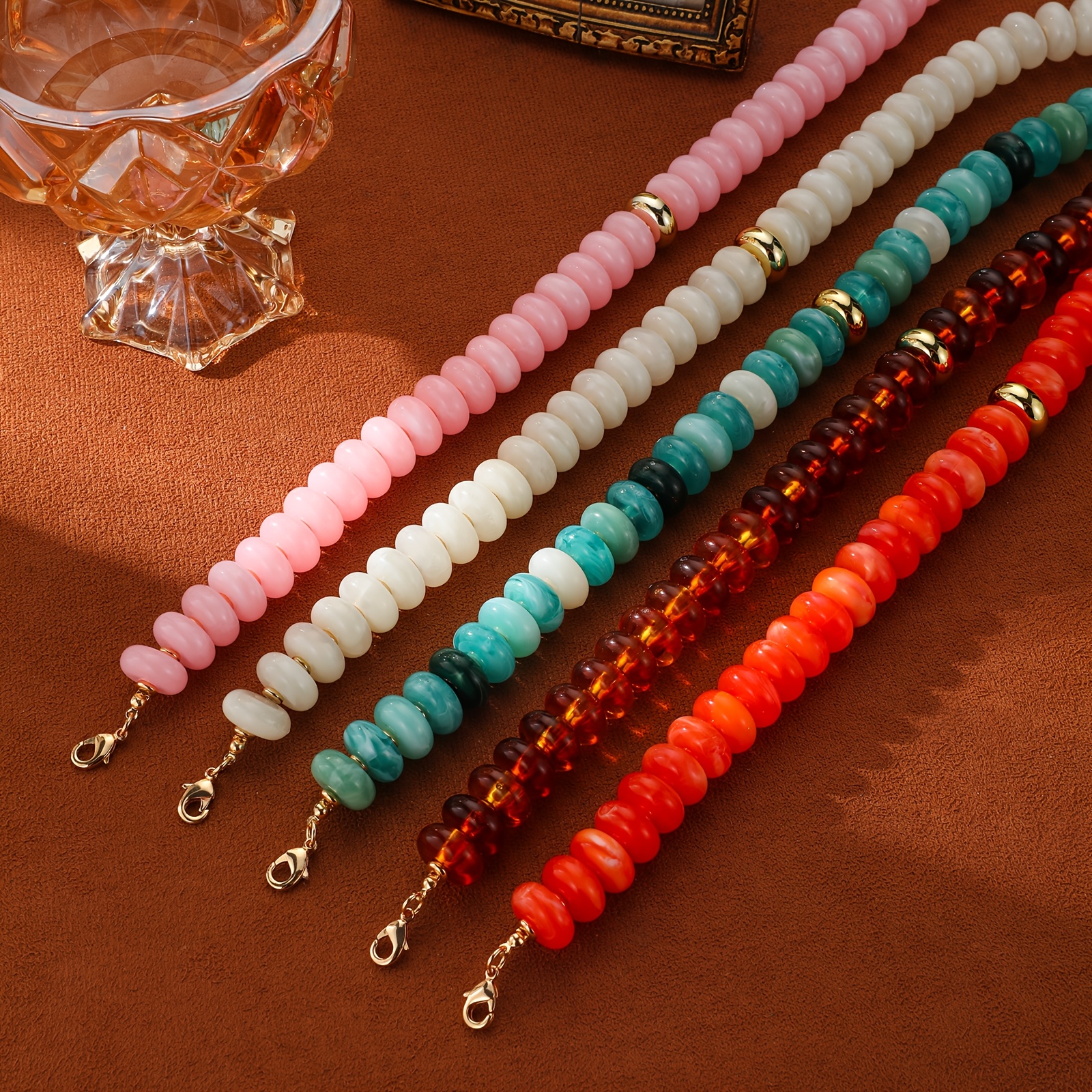 2D Flat Multicolor Marbled Resin Disc Choker Necklace, Boho Style